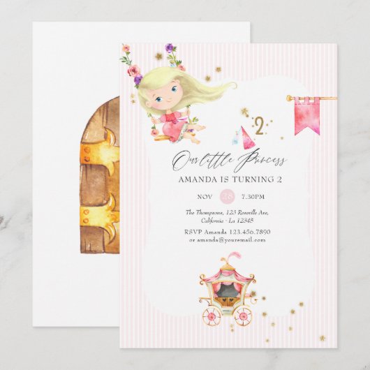 Pink and Gold Princess 2e verjaardag Kaart (Voorkant / Achterkant)