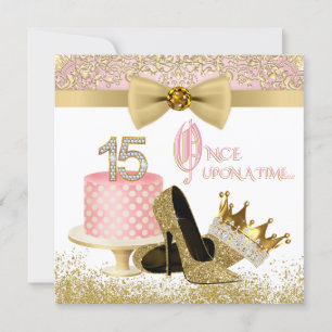 Pink and Gold Quinceanera Birthday Party Kaart
