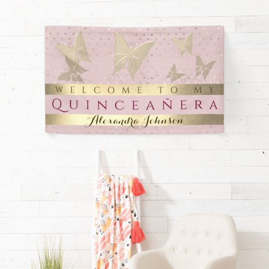 Pink and Gold Quinceanera Birthday Spandoek (Insitu)