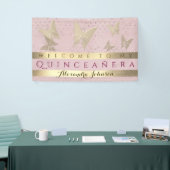Pink and Gold Quinceanera Birthday Spandoek (Beurs)