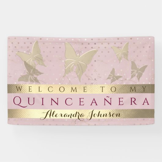 Pink and Gold Quinceanera Birthday Spandoek (Horizontaal)