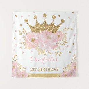 Pink and Gold Royal Crown Princess Birthday Party Wandkleed