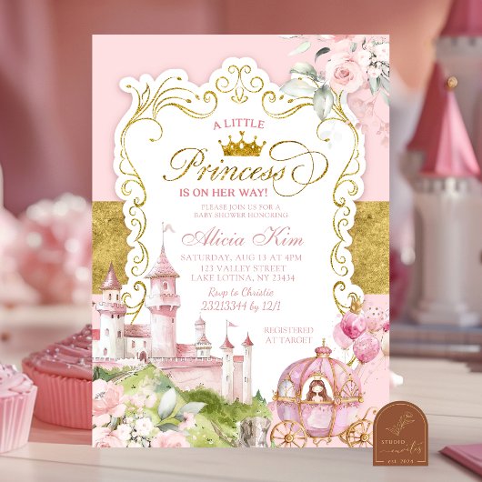Pink and Gold Royal Princess Baby Shower  Kaart