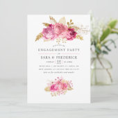 Pink and Gold Rozen Waterverf Engagement Party Kaart (Staand voorkant)