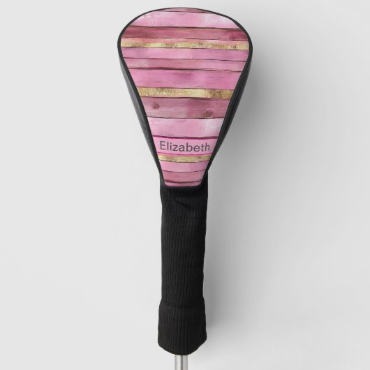 Pink and Gold Rustic Faux Wood Personalized Golfheadcover (Voorkant)