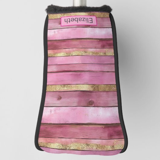 Pink and Gold Rustic Faux Wood Personalized Golfheadcover (Draai 90)