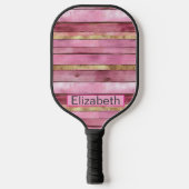 Pink and Gold Rustic Faux Wood Personalized Pickleball Paddle (Voorkant)
