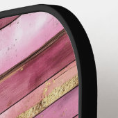 Pink and Gold Rustic Faux Wood Personalized Pickleball Paddle (Links Detail)