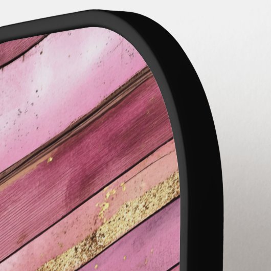 Pink and Gold Rustic Faux Wood Personalized Pickleball Paddle (Links Detail)