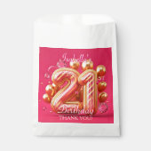 Pink and Gold Striped Balloon 21st Birthday Bedankzakje (Voorkant)
