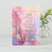 Pink and Gold Surprise 50th Birthday Party Kaart (Staand voorkant)
