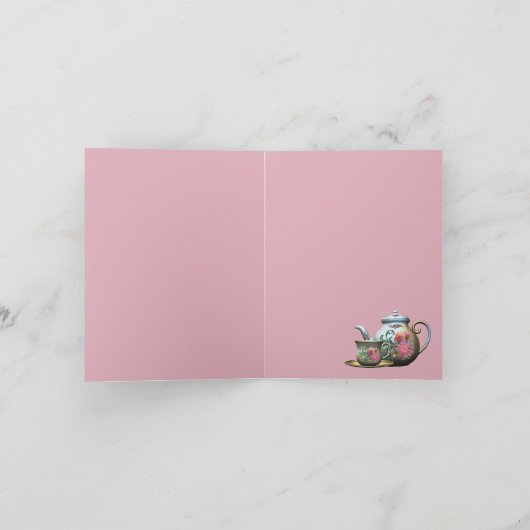 Pink and Gold Teapot and Tea Cup Thank You Cards Bedankkaart (Binnen)