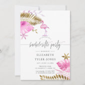 Pink and Gold Tropical Flamingo Bachelorette Party Kaart (Voorkant)
