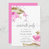 Pink and Gold Tropical Flamingo Bachelorette Party Kaart (Voorkant / Achterkant)