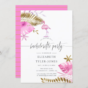 Pink and Gold Tropical Flamingo Bachelorette Party Kaart