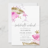 Pink and Gold Tropical Flamingo Bachelorette Party Kaart (Voorkant)