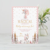 Pink and Gold Unicorn Birthday Invitation Magical Kaart (Staand voorkant)