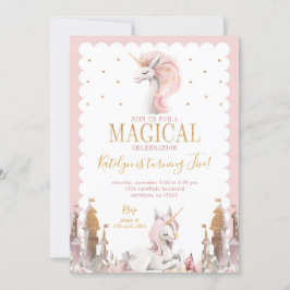 Pink and Gold Unicorn Birthday Invitation Magical Kaart