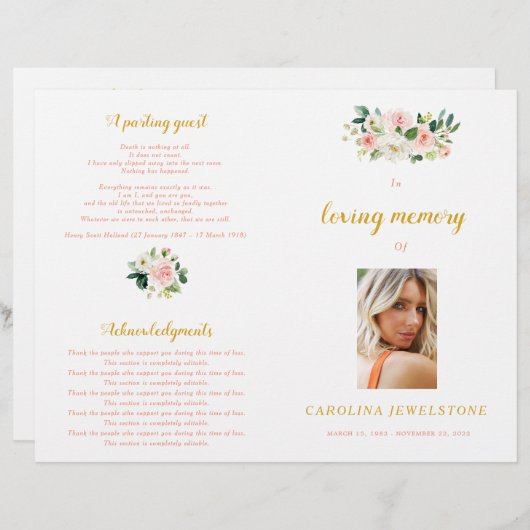 Pink And Gold Woman Celebration Of Life Program (Voorkant / Achterkant)