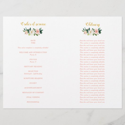 Pink And Gold Woman Celebration Of Life Program (Achterkant)