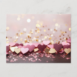 pink and golden hearts on golden glitter briefkaart