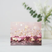 pink and golden hearts on golden glitter  briefkaart (Staand voorkant)