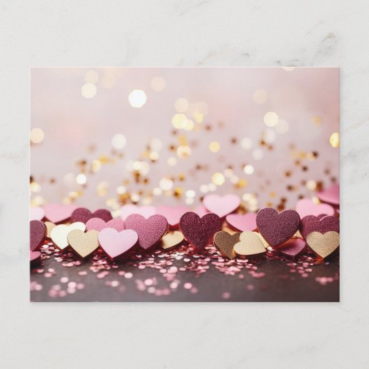 pink and golden hearts on golden glitter  briefkaart (Voorkant)