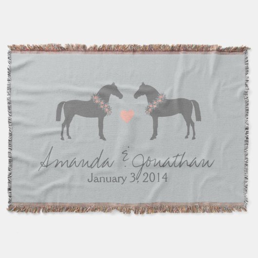 Pink and Gray Horses Wedding Deken (Voorkant)