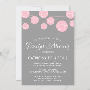 PINK AND GRAY LANTERNS BRIDAL SHOWER INVITATION KAART