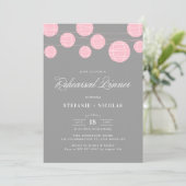 PINK AND GRAY LANTERNS REHEARSAL DINER INVITATION KAART (Staand voorkant)
