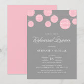 PINK AND GRAY LANTERNS REHEARSAL DINER INVITATION KAART (Voorkant / Achterkant)