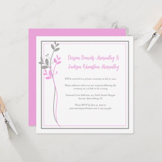 Pink and Gray Modern Botanical Reception Only | Kaart (Voorkant / Achterkant in situ)