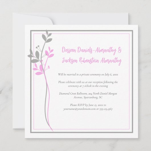 Pink and Gray Modern Botanical Reception Only | Kaart (Voorkant)