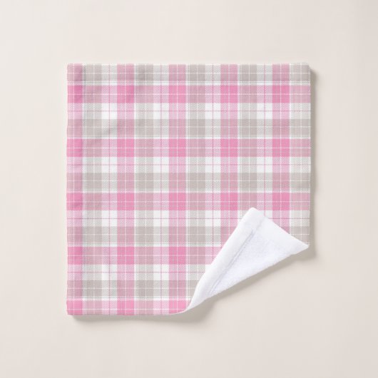 Pink and Gray Plaid Towel Set Bad Handdoek (Wasdoekje)
