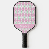 Pink and green argyle preppy custom name modern pickleball paddle (Voorkant)