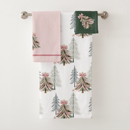 Pink and Green Brushstroke Christmas Tree Bad Handdoek (Insitu)