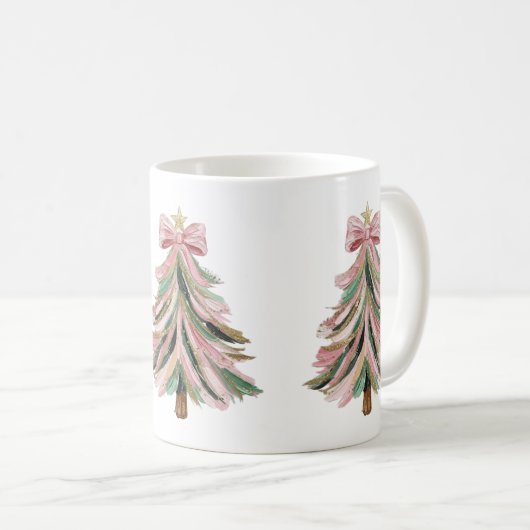 Pink and Green Brushstroke Christmas Tree Mug Koffiemok (Voorkant rechts)