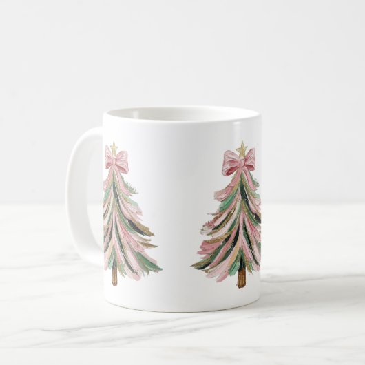 Pink and Green Brushstroke Christmas Tree Mug Koffiemok (Voorkant links)