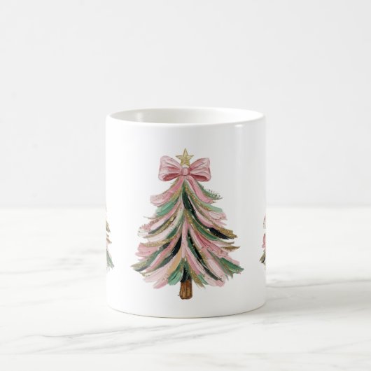 Pink and Green Brushstroke Christmas Tree Mug Koffiemok (Center)