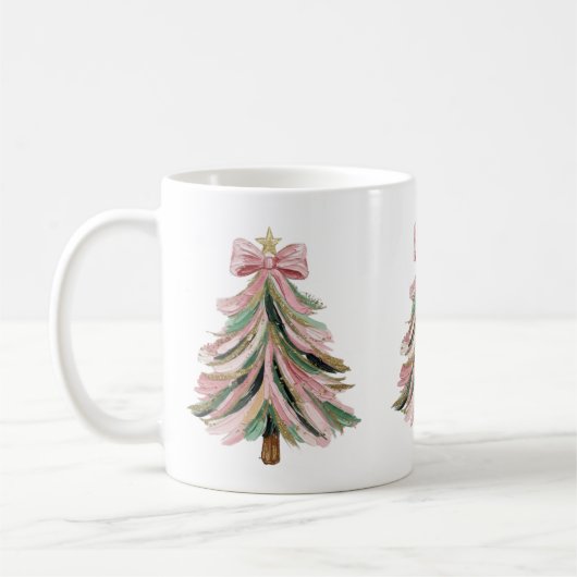 Pink and Green Brushstroke Christmas Tree Mug Koffiemok (Links)
