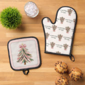 Pink and Green Brushstroke Christmas Tree Ovenwant & Pannenlap Set (Top down)