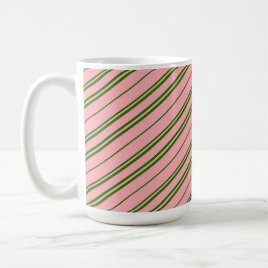 Pink and Green Candy Cane Stripes Koffiemok (Links)