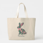 Pink and Green Chinoiserie Bunny With Bow Grote Tote Bag (Achterkant)