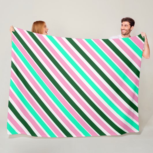 Pink and Green Christmas Candy Stripes Fleece Deken (In situ)
