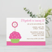 Pink and Green Cupcake Polka Dot Birthday Party Kaart (Staand voorkant)