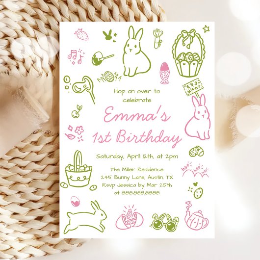 Pink and Green Easter 1st Birthday Kaart