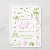 Pink and Green Easter Egg Hunt Party Kaart (Voorkant)