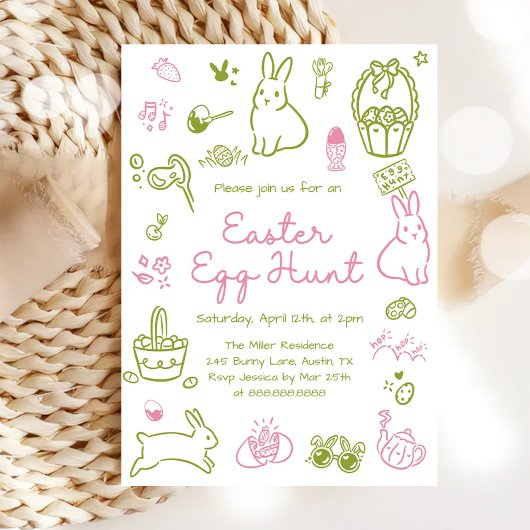 Pink and Green Easter Egg Hunt Party Kaart