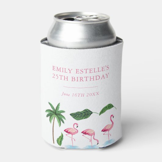 Pink and green Floral Birthday  Blikjeskoeler (Blikje Voorkant)