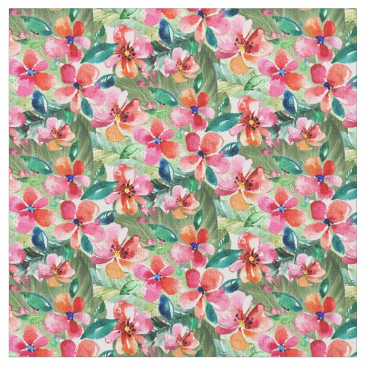 Pink and Green Floral Natuur Pattern Stof (Close Up)